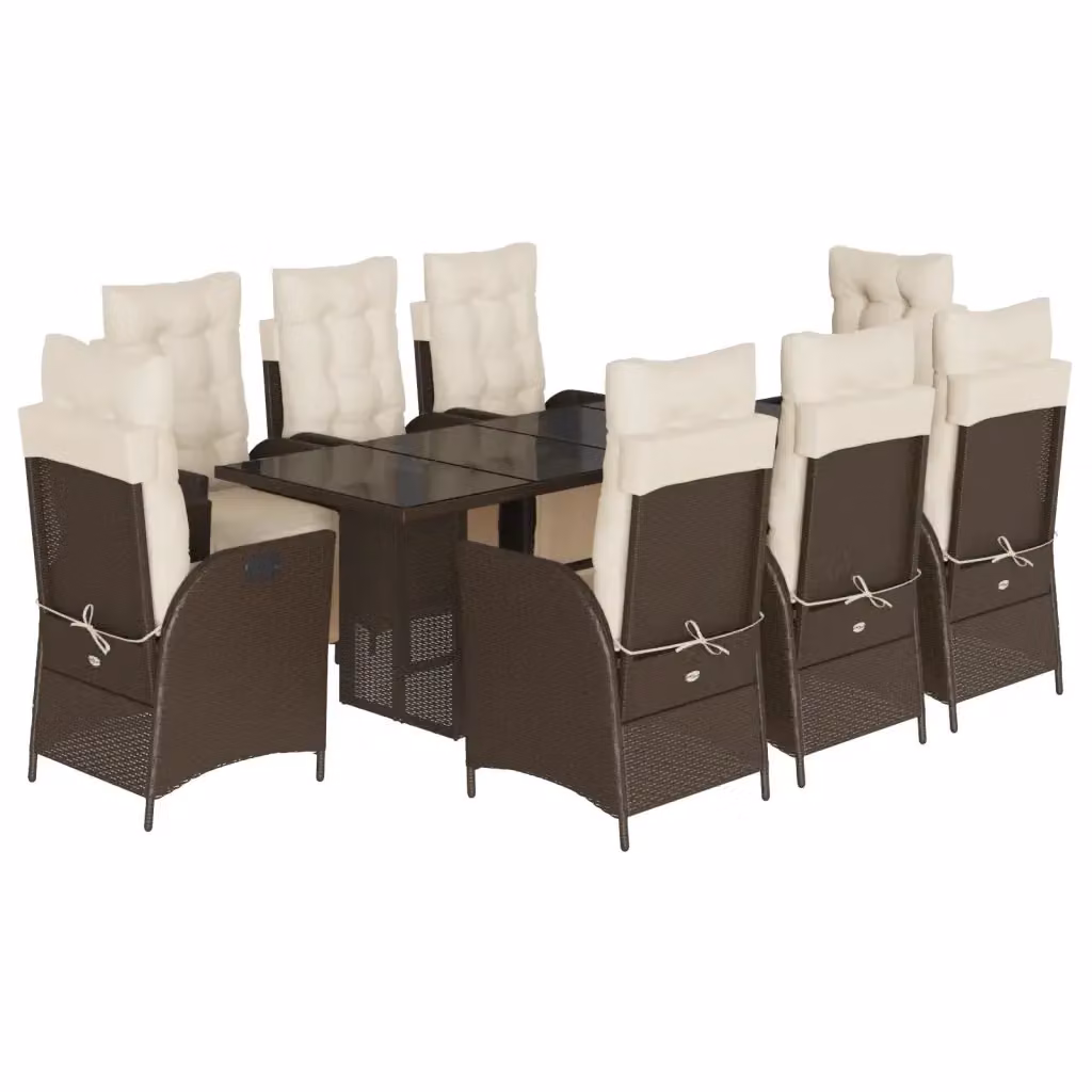 Set da Pranzo da Giardino vidaXL in Polyrattan Marrone e Bianco con Tavolo in Vetro e 9 Sedute – 2