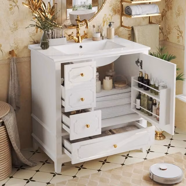 Mobile bagno REDOM bianco lucido con lavabo in ceramica L: 76,5 cm, P: 47 cm, H: 87,5 cm