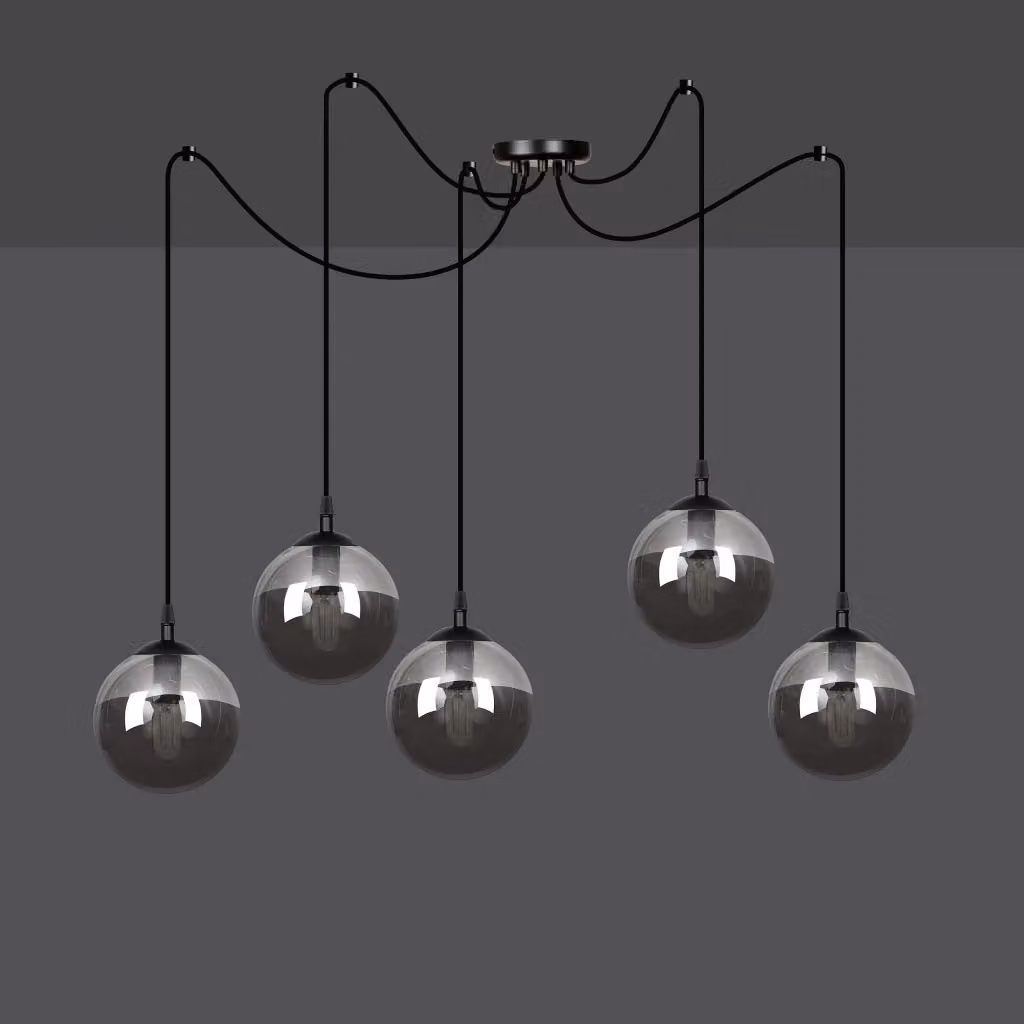Lampadario a sospensione Emibig GIGI 5 in metallo e vetro nero grafite con 5 lampadine E14 dimmerabile – 2