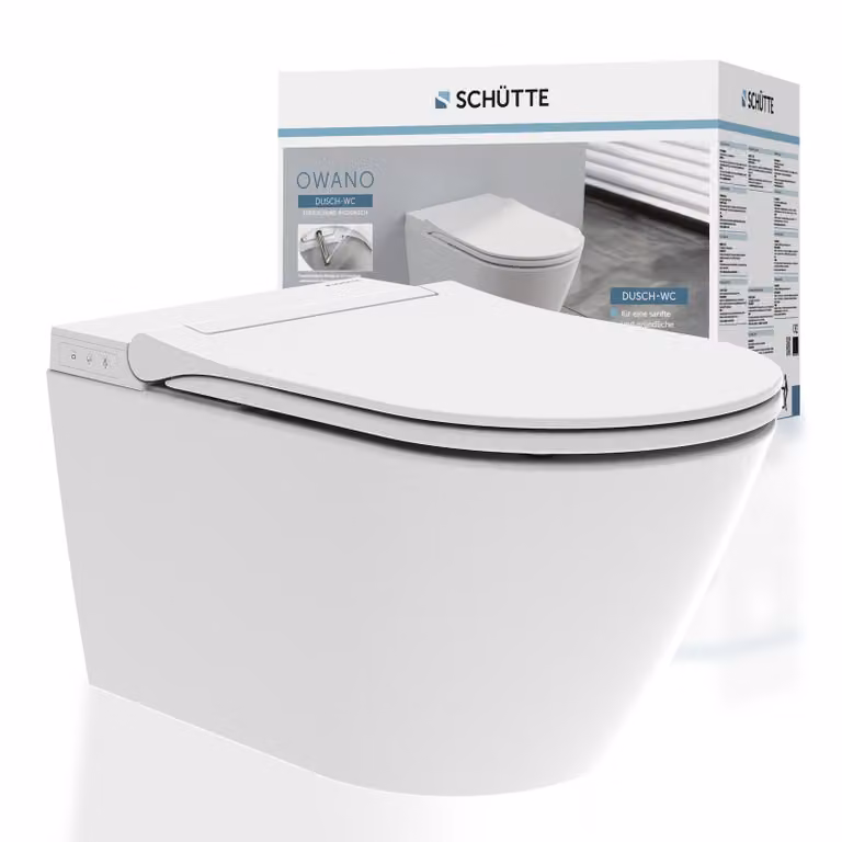 WC con doccetta SCHÜTTE OWANO BASIC, senza bordo di scarico, WC con funzione bidet e doccetta per la pulizia intima, sedile con chiusura ammortizzata, senza telecomando