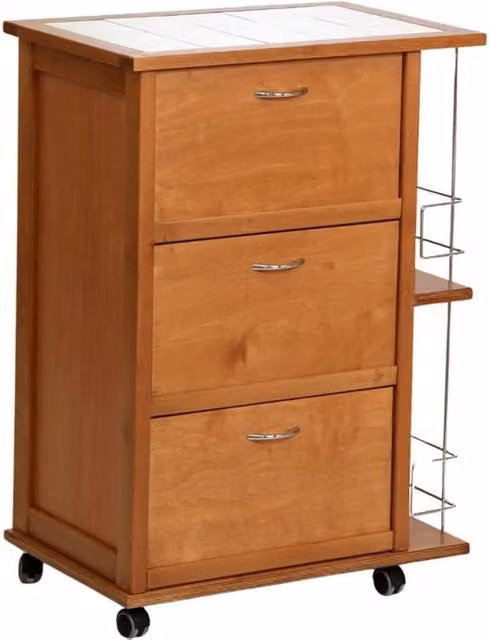 Mobiletto Vesuvio con 3 ante e portabottiglie in rovere e faggio, base in betulla e piano in ceramica, colore marrone – 1