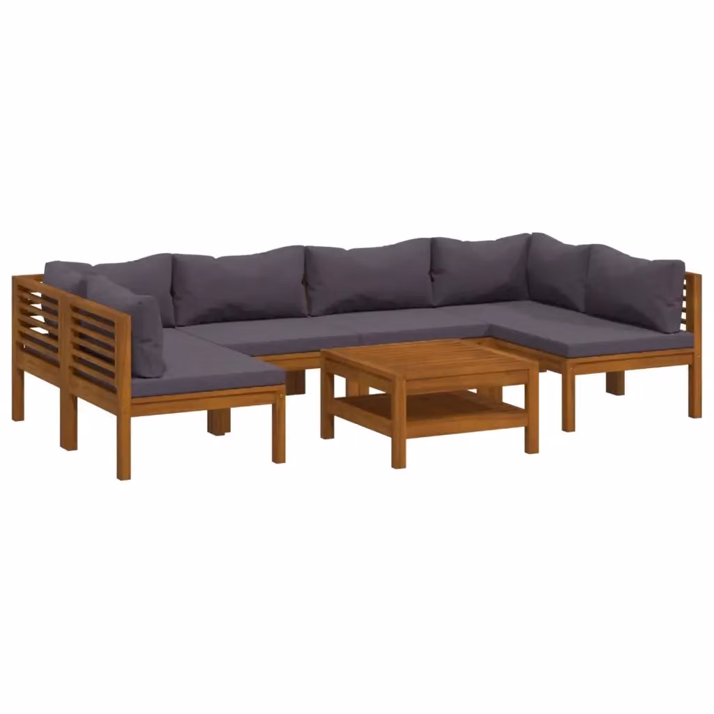 Set da giardino moderno vidaXL composto da 7 pezzi in legno di acacia con cuscini grigi e tavolino da caffè – 2