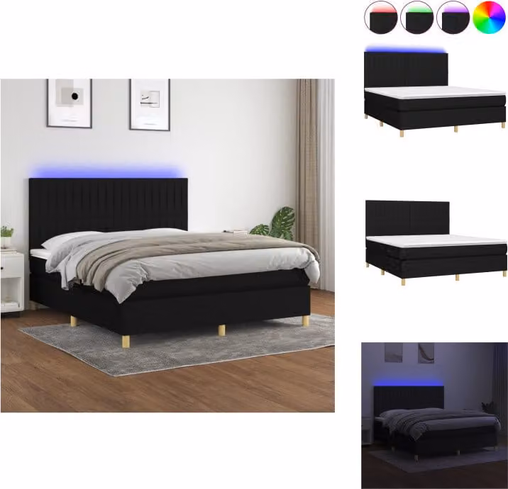 vidaXL Letto a molle con materasso e LED in tessuto nero 180x200 cm - Letti e strutture letto