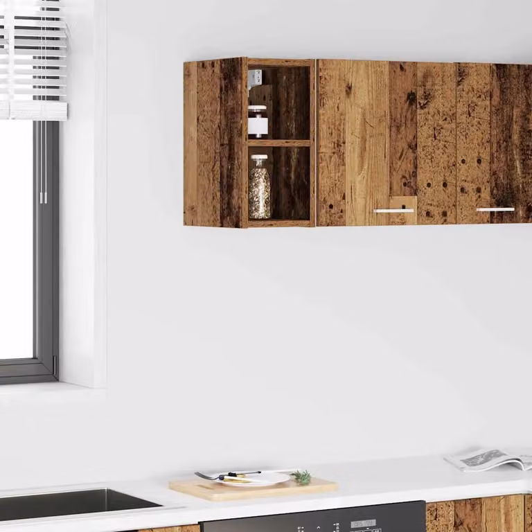 Armadio pensile da cucina vidaXL in legno effetto vecchio marrone con ante in vetro, L/P/H: 20 x 29,5 x 40 cm