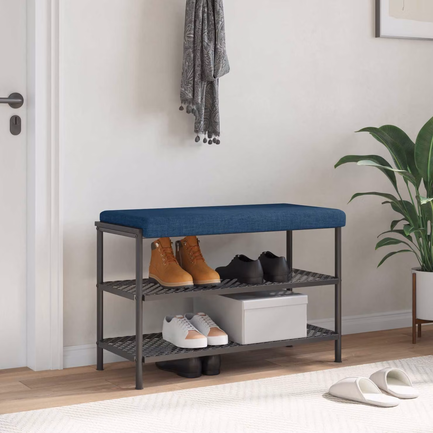 Cuscino per panchina vidaXL in tessuto blu con imbottitura in schiuma e base antiscivolo, L/P/H: 80 x 38 x 3,5 cm
