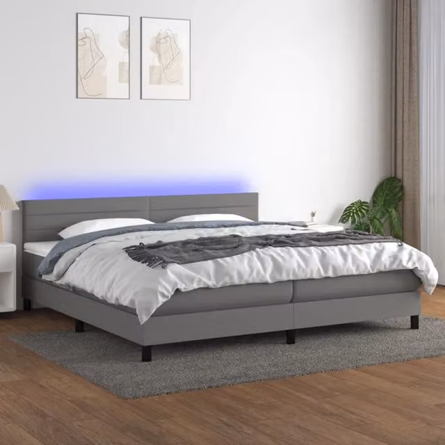 Letto Ibrido con Materasso e Illuminazione LED vidaXL in Tessuto Grigio L: 200 cm, P: 200 cm, H: 203 cm