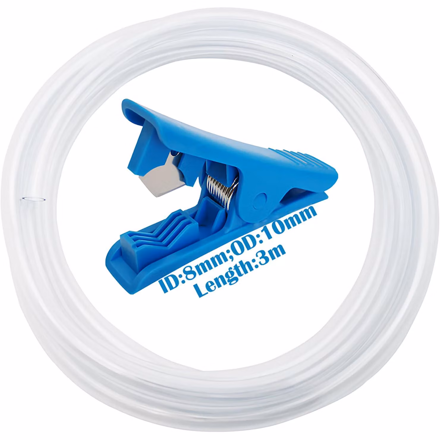 Tubo in PVC trasparente, lunghezza 3 metri, diametro interno 8 mm, diametro esterno 10 mm, con taglierino per tubi