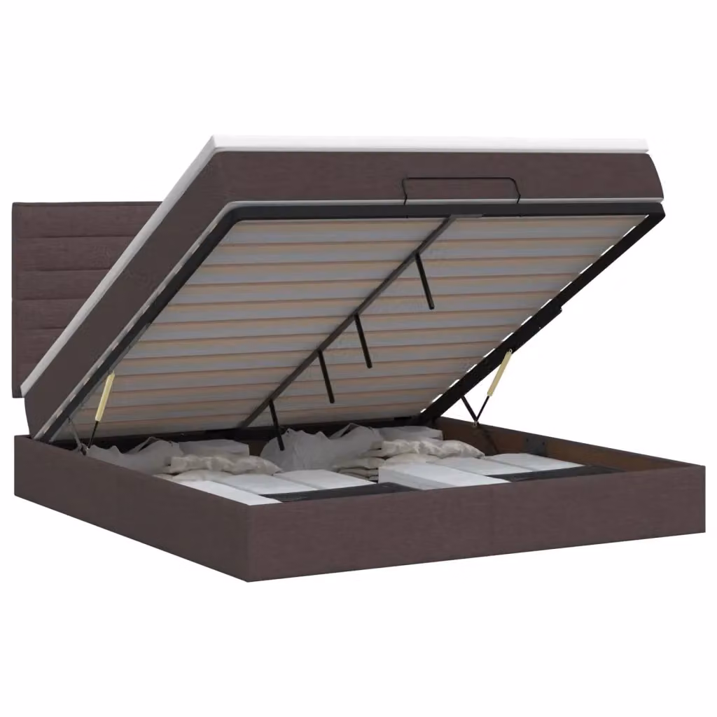 Letto ottomano con contenitore e materasso vidaXL in tessuto marrone L: 140 cm, P: 200 cm, H: 88 cm – 2