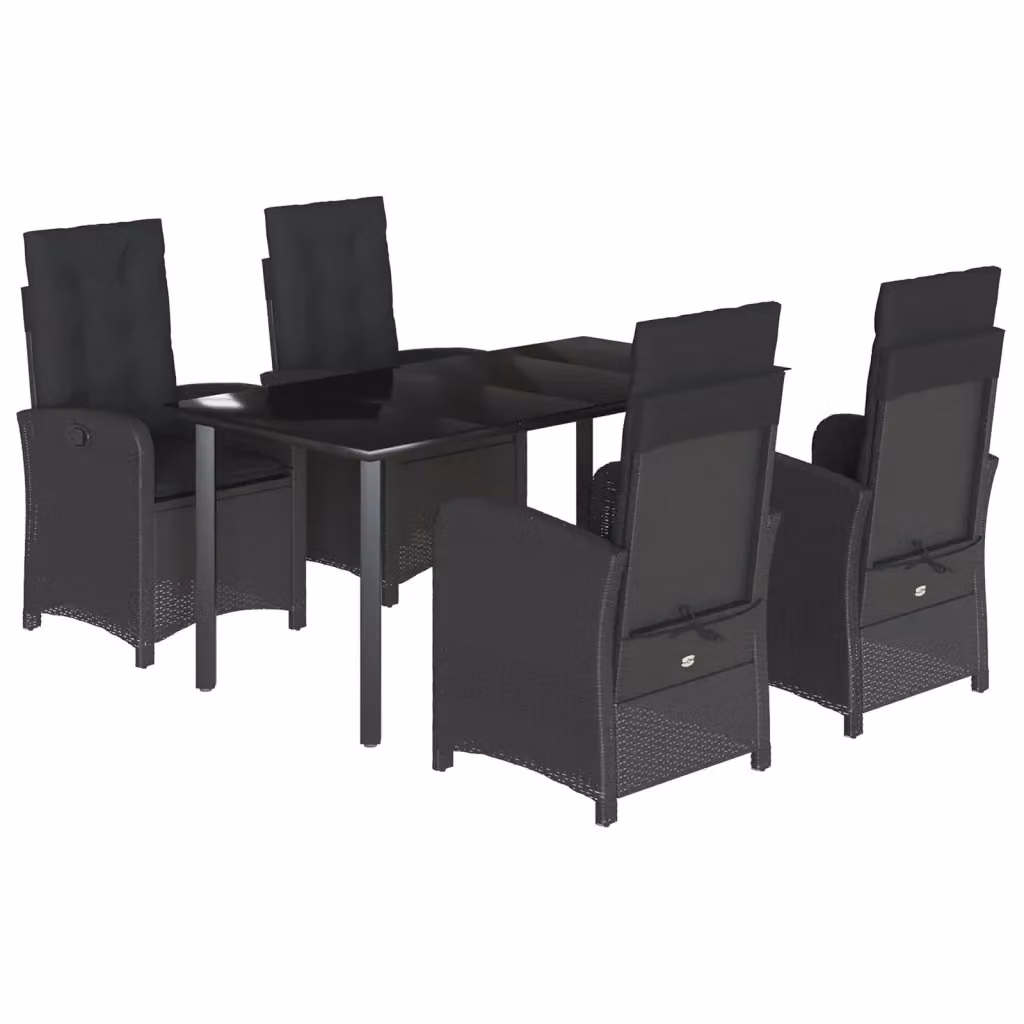 vidaXL Set da Pranzo da Giardino 5 pz in Polyrattan Nero con Piano in Vetro – 2