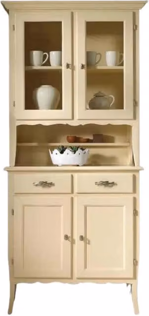 Cristalliera Mobili 2G in legno stile shabby chic con ante in vetro colore avorio L: 98 cm, P: 51 cm, H: 213 cm – 2