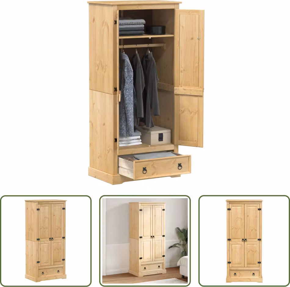 The Living Store Armadio  76x50x170 cm in legno di pino massiccio