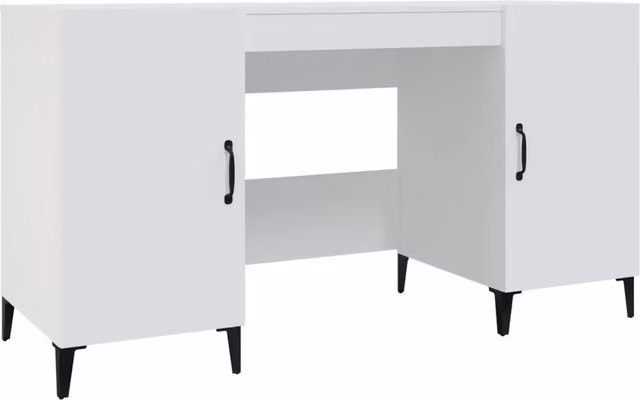 Scrivania da ufficio rettangolare bianca in legno e metallo L: 140 cm, P: 50 cm, H: 75 cm