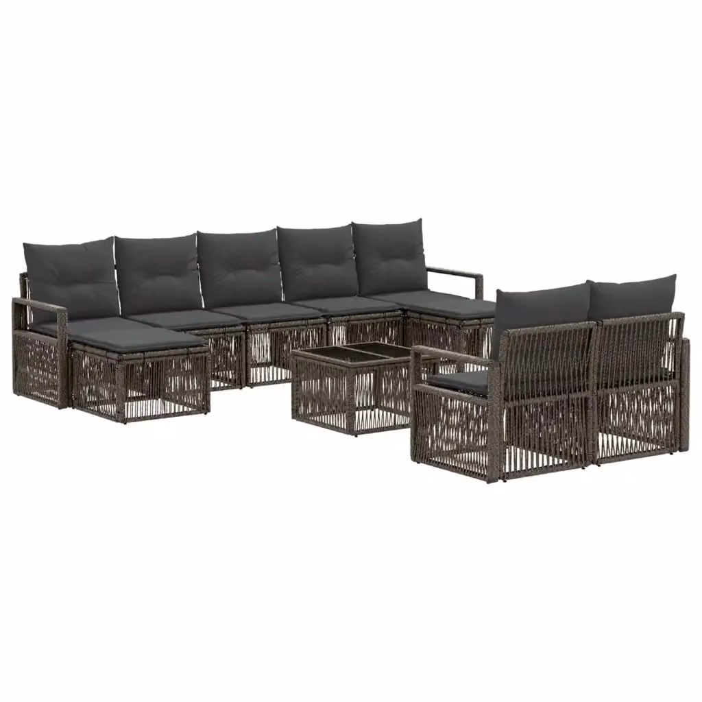 Set Divano da Giardino vidaXL a Forma di U in Polyrattan Grigio con Cuscini e Tavolino – 2