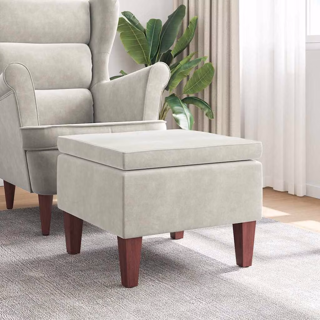 Poggiapiedi vidaXL in velluto beige con gambe in legno per soggiorno