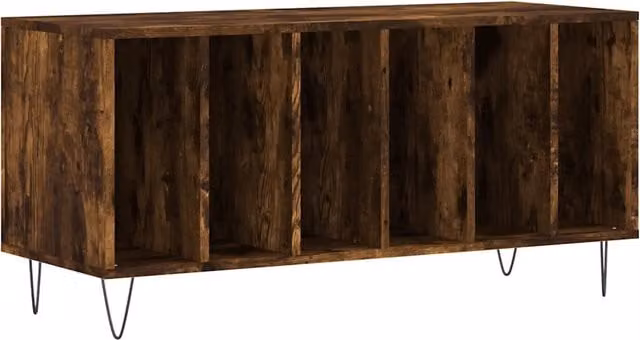 Mobile Porta Dischi in Legno Multistrato Rovere Fumo e Metallo Stile Industrial L: 100 cm, P: 38 cm, H: 48 cm CFW7828511 – 1