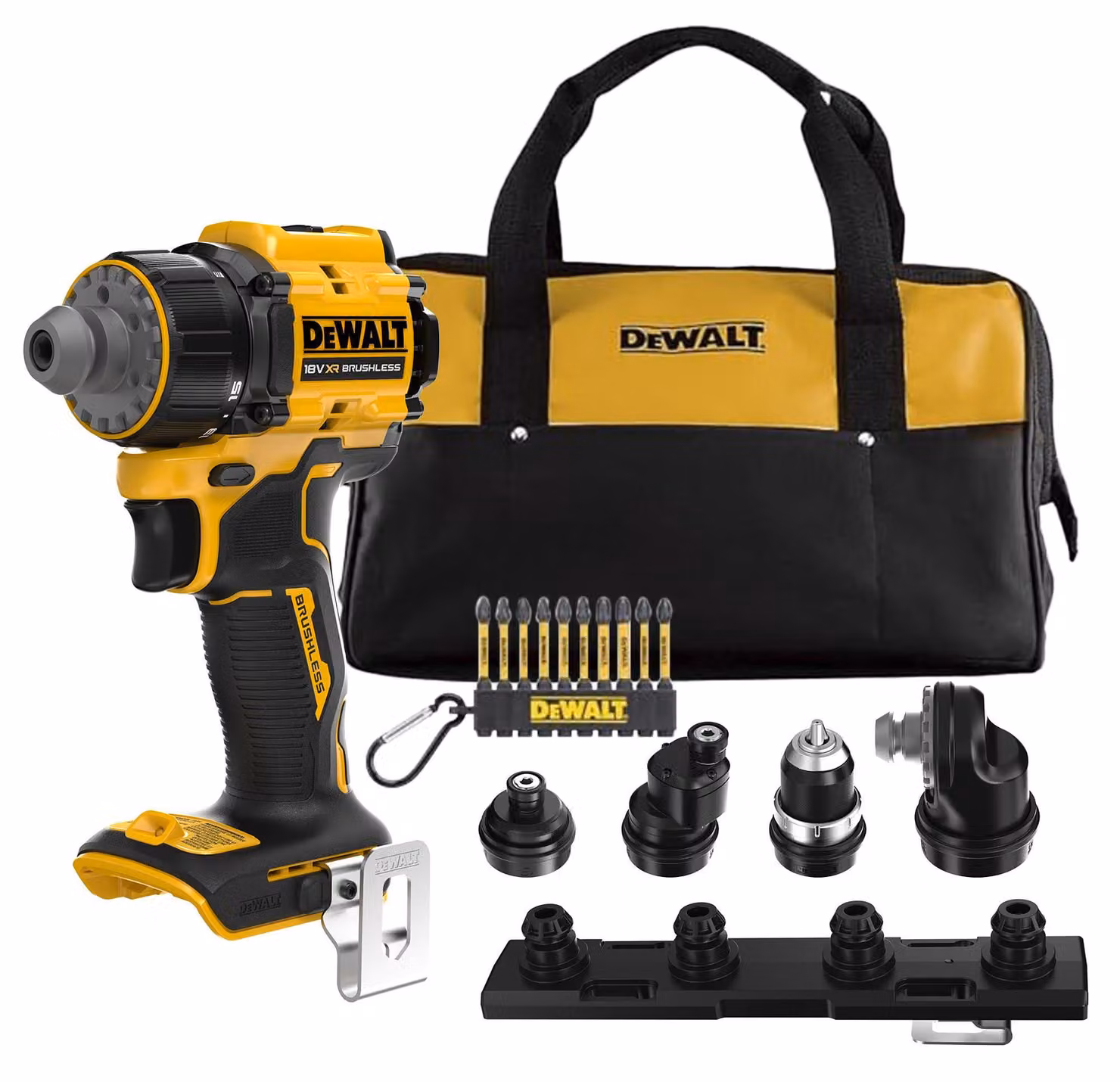 Trapano-avvitatore multiuso DEWALT 18V XR brushless, con 4 mandrini, modello DCD803KN-XJ