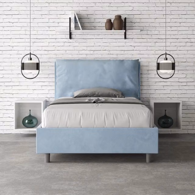 Letto imbottito moderno ITYHOME in microfibra blu L/P/H: 110 x 120 x 202 cm