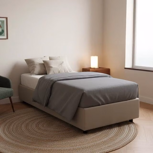 Letto Singolo Abruzzo Talamo Italia con Materasso in Schiuma e Base a Sollevamento, Grigio e Beige, 80x200 cm