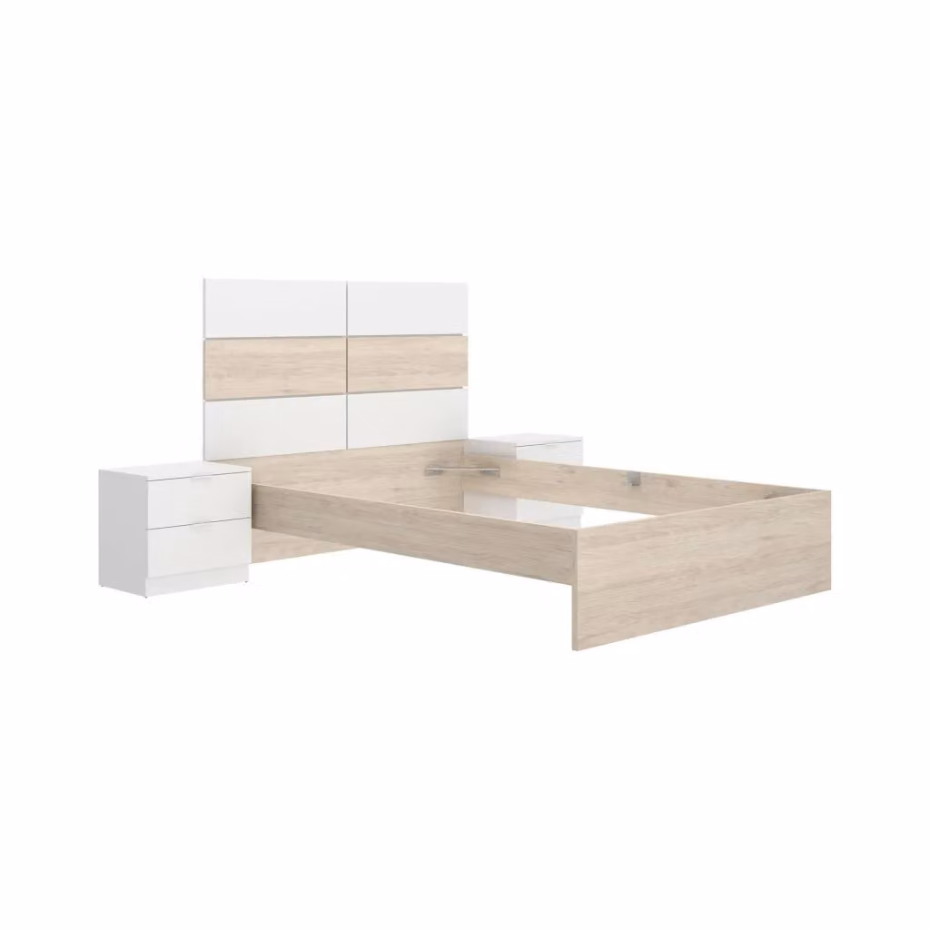 Letto matrimoniale DMORA Alina con cassetti, Bianco e Rovere, L: 266.6 cm, P: 205.4 cm, H: 121.8 cm – 2