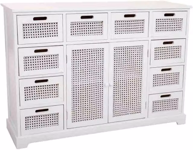 Credenza in legno e rete bianca 113x33x78,5h