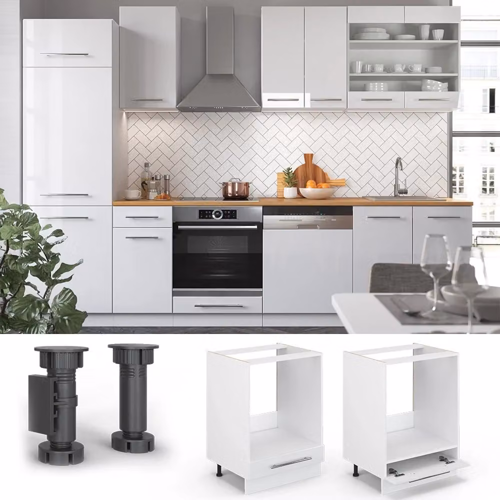 Mobile per forno da incasso Vicco Fame-Line Bianco lucido con base Antracite, L: 60 cm, P: 60 cm, H: 82 cm – 2