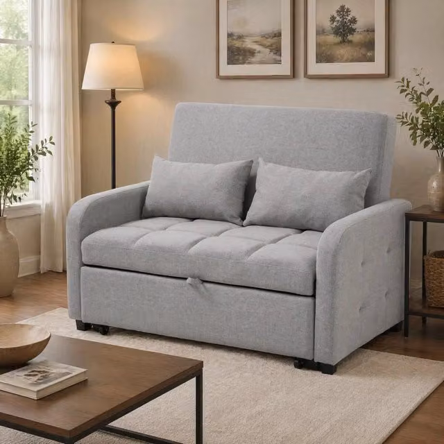 Divano letto pieghevole con schienale reclinabile a 3 posizioni; 127 cm; grigio antico