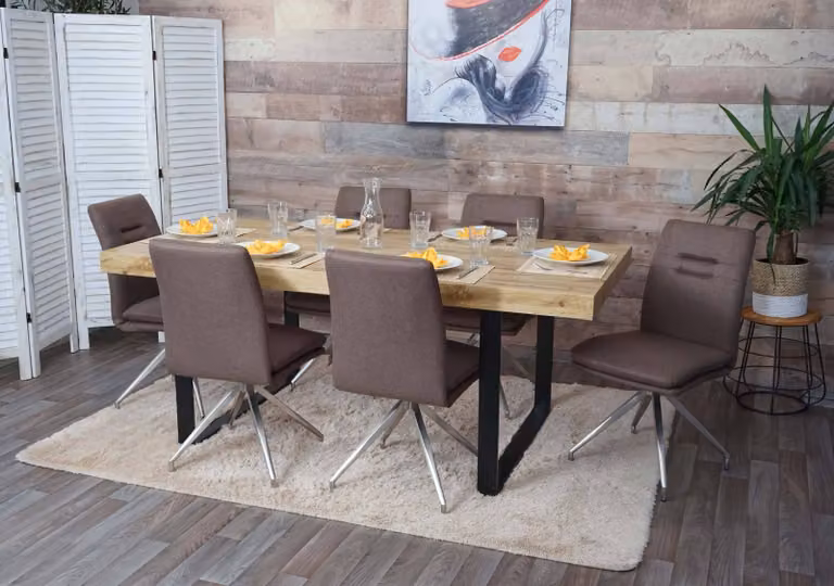 set di 6 sedie per sala da pranzo HWC-H70, sedia da cucina poltrona sedia, tessuto/tessuto acciaio inox spazzolato ~ marrone
