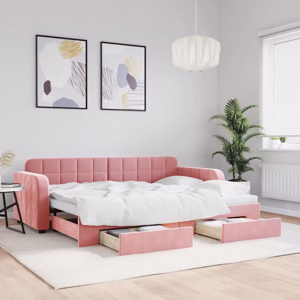 vidaXL Divano Letto Estraibile in Velluto Rosa con Cassetti L/P/H: 80 x 200 cm