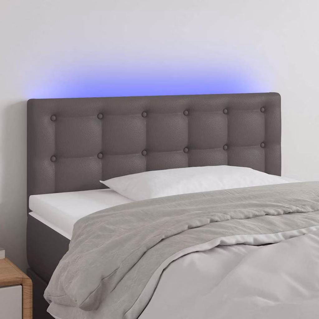 Testiera per letto vidaXL in similpelle grigia con illuminazione LED e porta di ricarica USB, L 80 cm, P 5 cm, H 78-88 cm