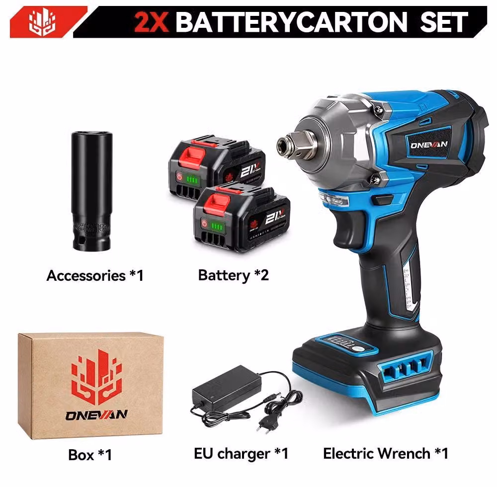 Avvitatore a impatto a batteria - Avvitatore a impatto - Coppia 1200 Nm - 6000 giri/min - Motore brushless - 4 velocità - 2 batterie incluse - Arancione