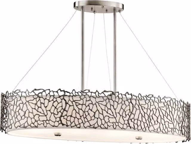 Lampadario a sospensione classico Kichler Silver Coral Pewter in metallo e vetro, regolabile e dimmerabile, colore argento