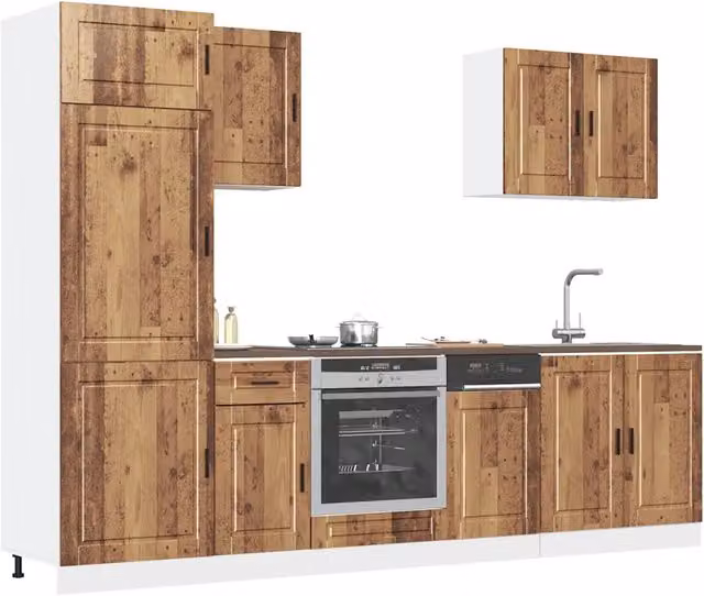 Set di mobili da cucina rustico vidaXL in legno marrone, 7 pezzi con ante a cerniera e ripiani interni, L/P/H: 246 x 60 x 81,5 cm