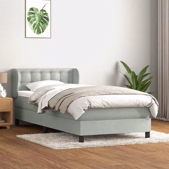 Letto con Giroletto a Molle e Materasso Ibrido vidaXL in Velluto Grigio e Bianco L: 80 cm, P: 223 cm, H: 83 cm – 1