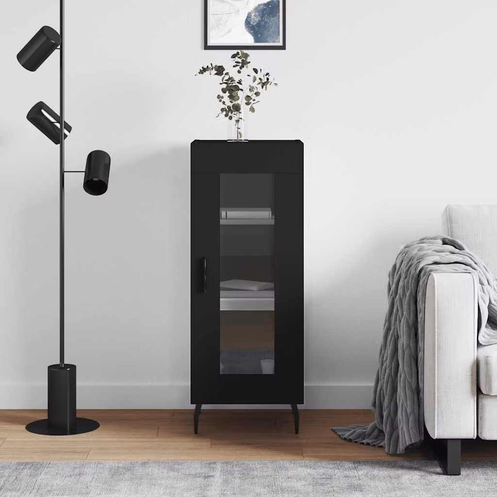 Credenza nera vidaXL in legno e metallo da appendere al muro L/P/H: 34,5 x 34 x 90 cm