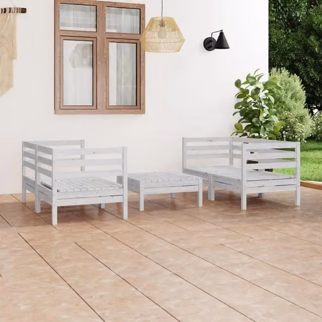 Set Divani da Giardino 5 pz Bianco in Legno Massello di Pino 3082398