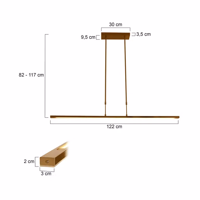 Steinhauer Lampada a sospensione LED Zelena, bronzo, lunghezza 122 cm, metallo, CCT dimmerabile, Bronzo / Ottone antico, Soggiorno / Sala da pranzo, Metallo, Moderno