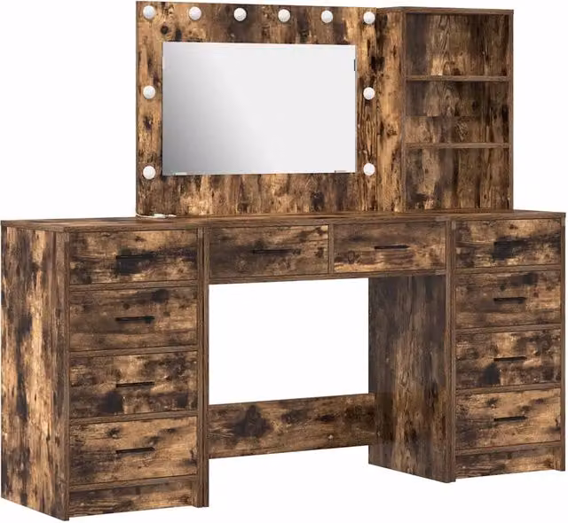 Toeletta | Tavolo da Trucco 3 pz Rovere fum¨¦ Legno multistrato