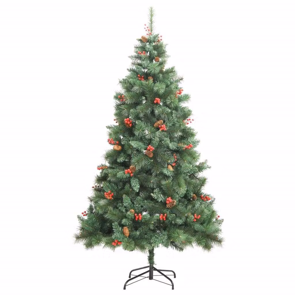 Albero Natale Artificiale Incernierato con Pigne e Bacche 180cm