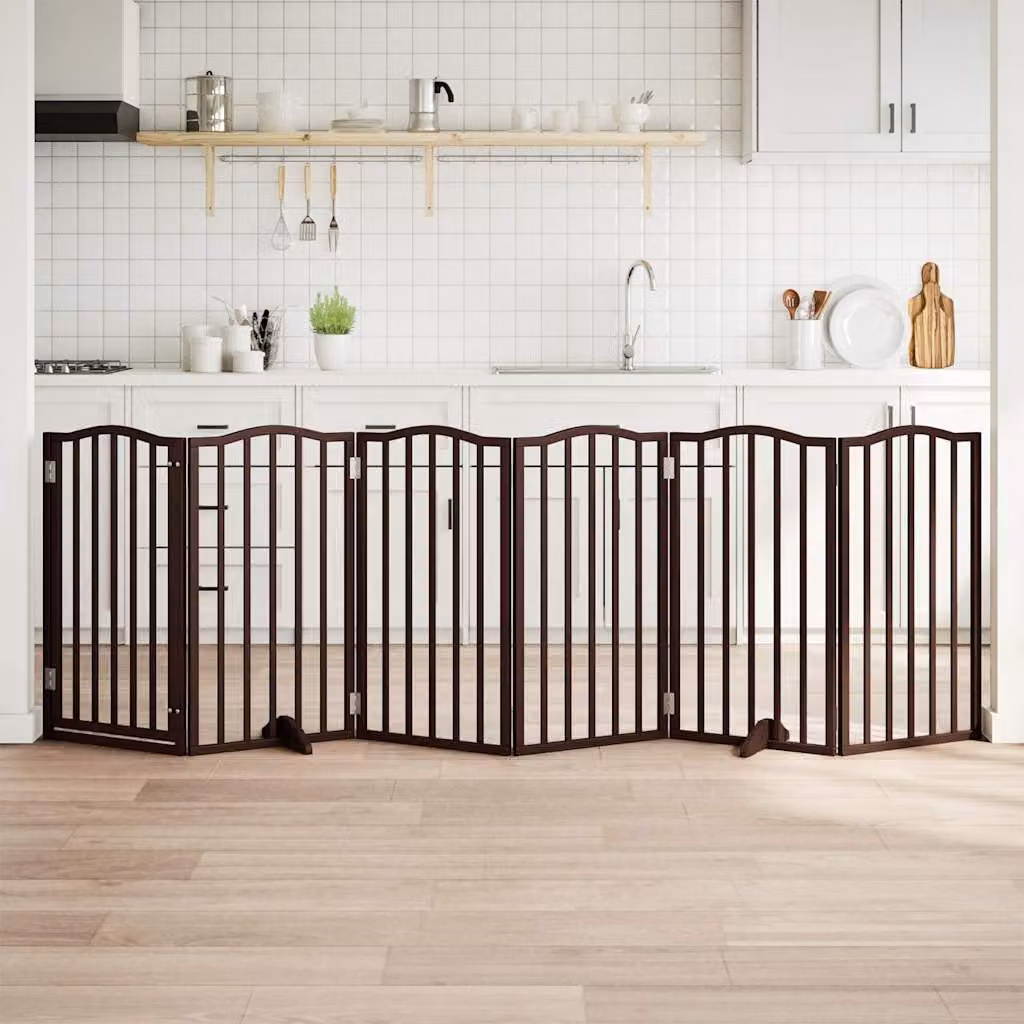 Cancello pieghevole per cani vidaXL in legno di pioppo, colore rovere marrone, 6 pannelli, Larghezza: 300 cm