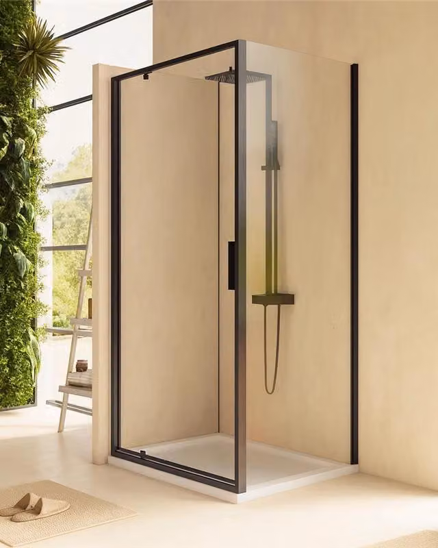 Box doccia 80x80 Rio a pivot vetro 6 mm trasparente H 195 nero