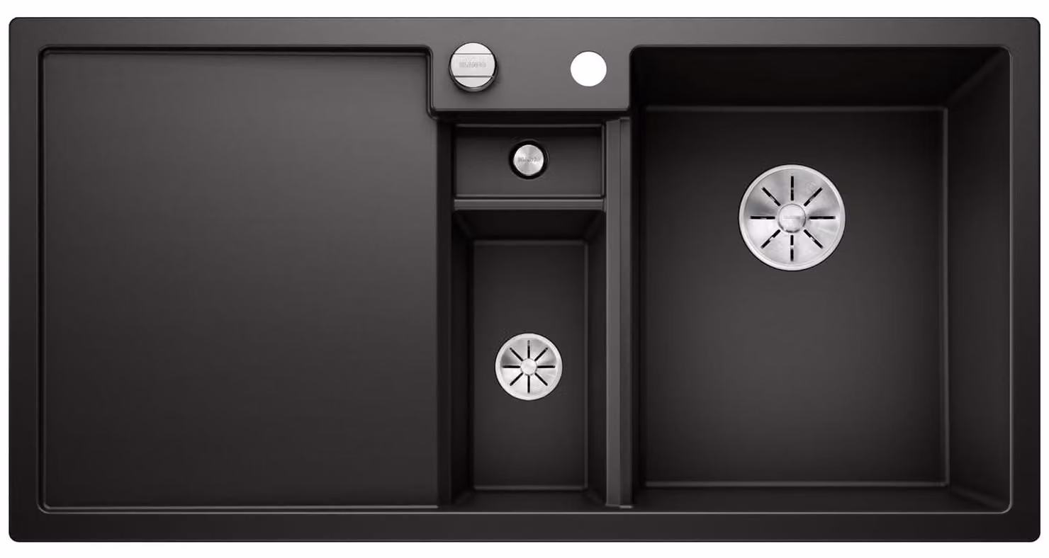 Lavello in Silgranit, nero, con contenitore per rifiuti organici, dimensioni 100x51 cm