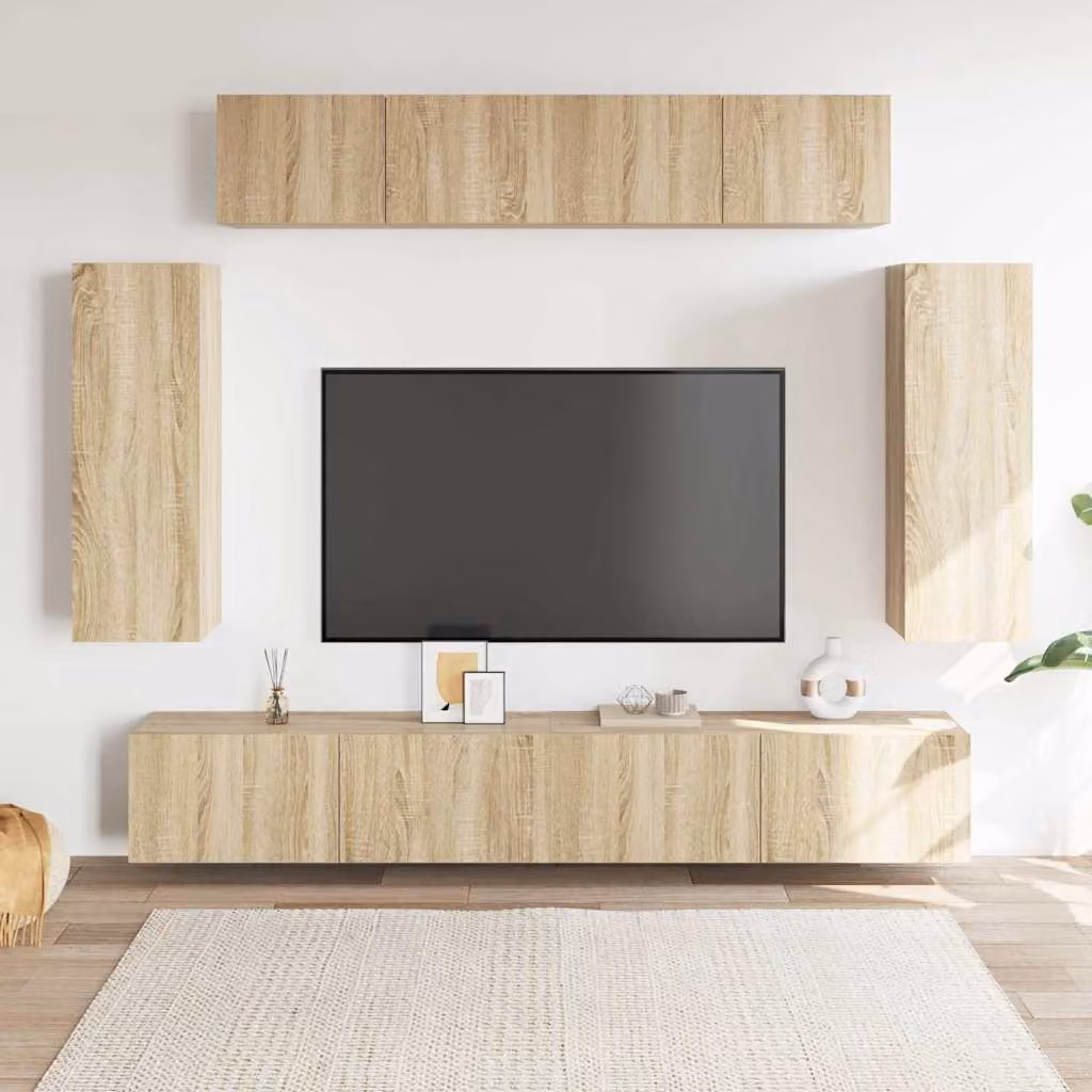 Set di mobili porta TV da parete vidaXL in legno multistrato, 6 pezzi, Rovere Sonoma, Marrone opaco