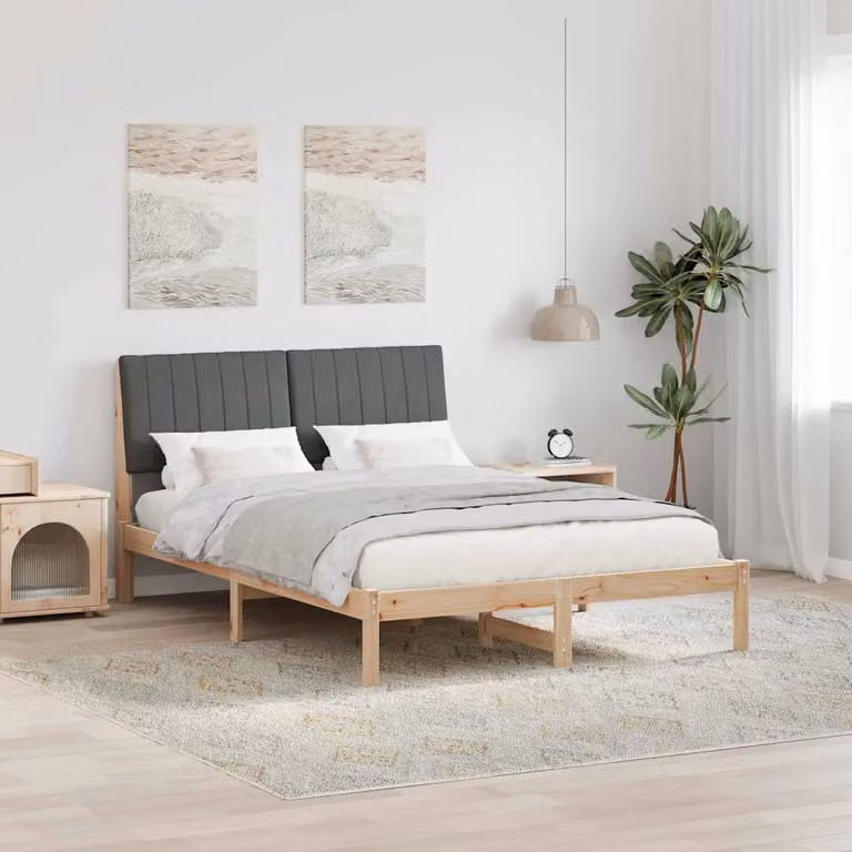 Struttura del letto moderna in pino massello vidaXL, colore marrone e grigio, L/P/H: 140,5 x 200,0 x 207,0 cm