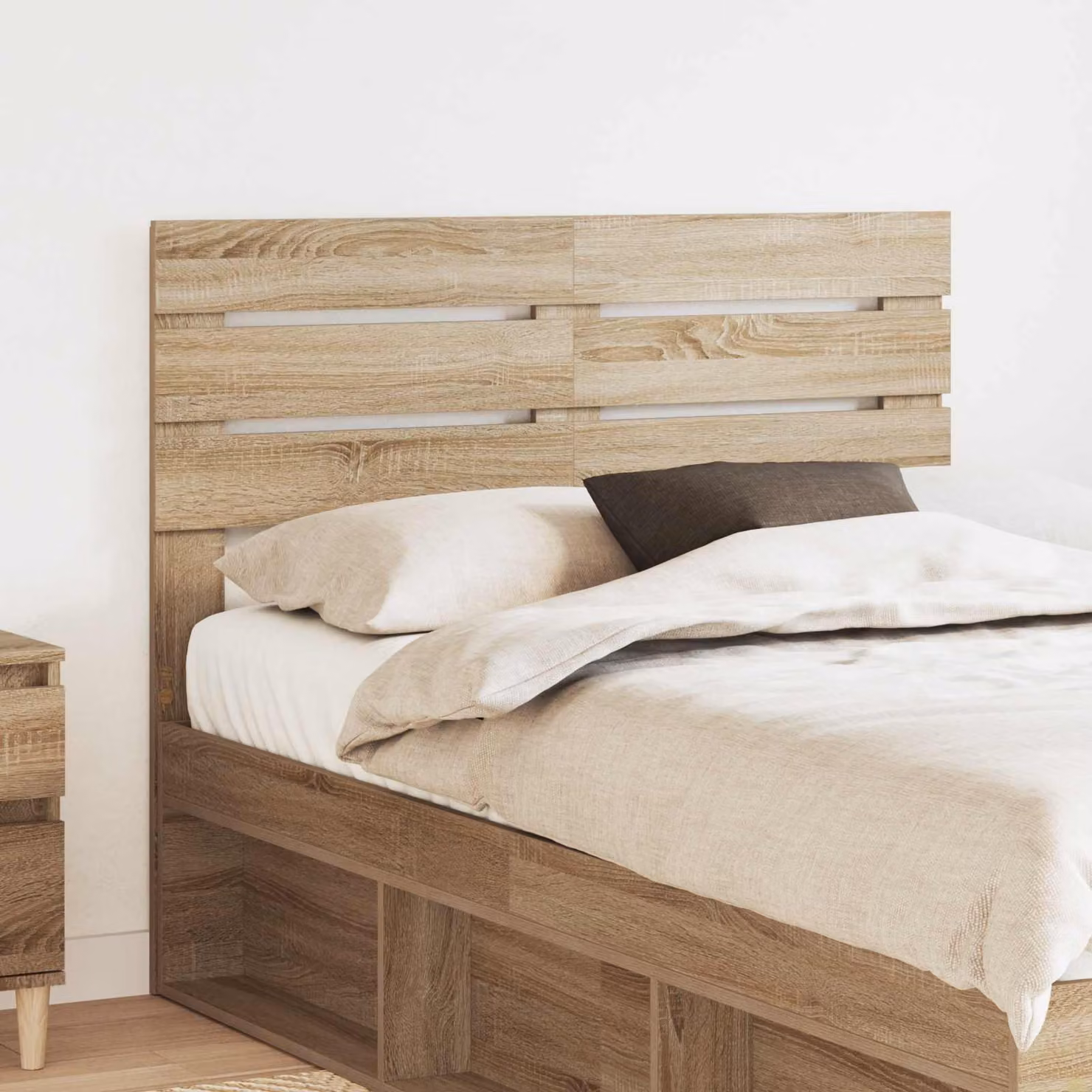 Testiera per letto moderna vidaXL in legno ingegnerizzato Rovere Sonoma, colore marrone opaco, L: 123 cm, H: 100 cm, P: 3 cm