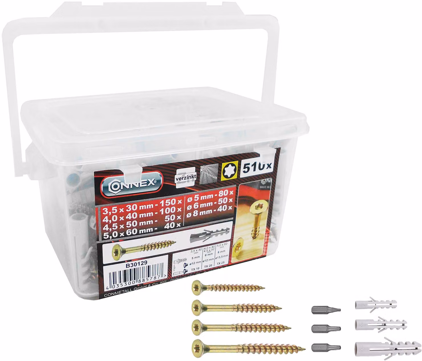 Set completo di viti universali e tasselli Connex, 510 pezzi