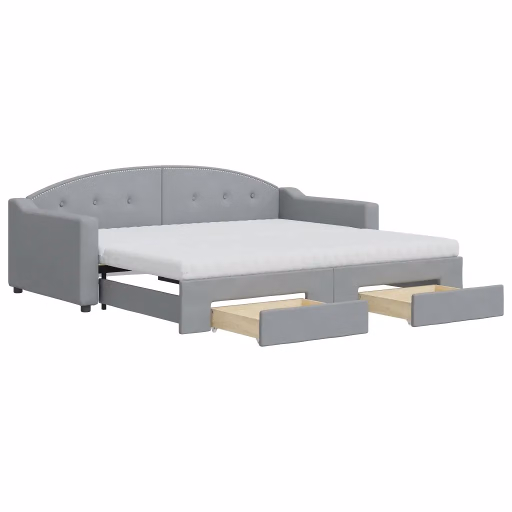 Divano Letto Estraibile con Cassetti vidaXL in Tessuto Grigio per Soggiorno e Camera da Letto L/P: 90 x 190 cm – 2