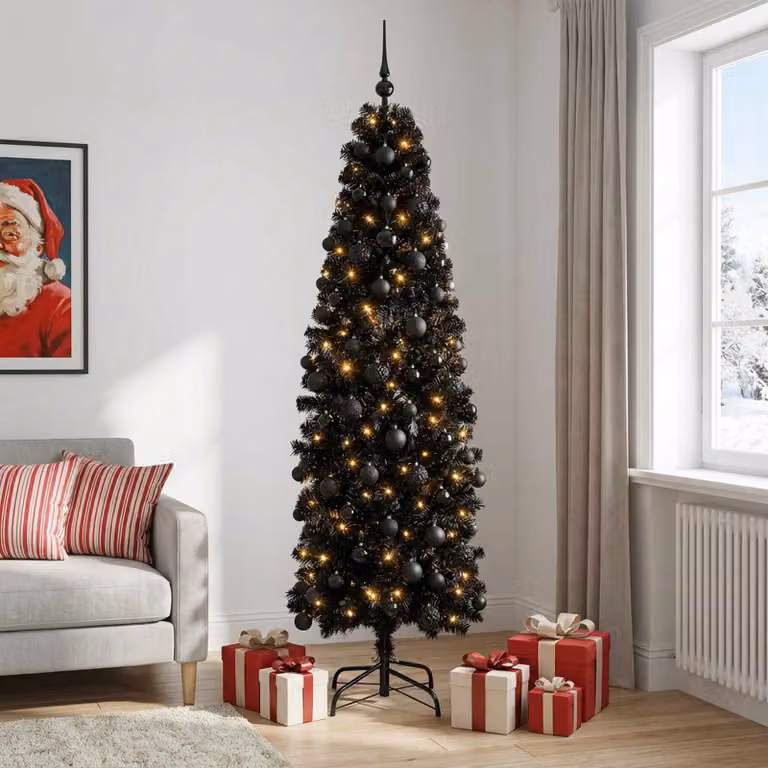 vidaXL Albero di Natale Artificiale Slim con Palline 210 cm 300 LED