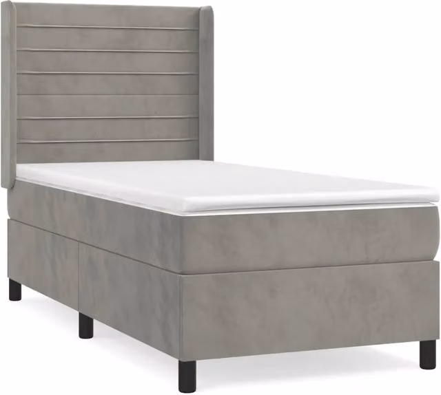 Letto singolo moderno con struttura in legno di larice e materasso ibrido in velluto grigio e bianco L/P/H: 80 x 200 x 40 cm