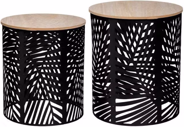 Set di 2 tavolini quadrati impilabili Atmosphera Createur d'interieur in legno e metallo nero opaco