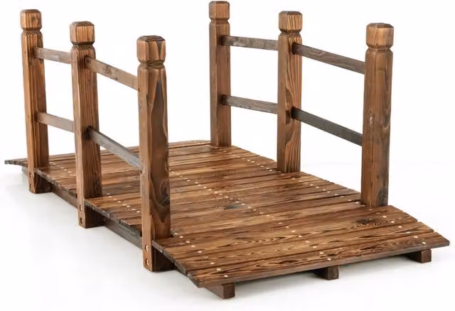 Ponte in legno per giardino con ringhiera, Ponte decorativo 150x67x55cm carico massimo 180kg-Decorazioni da giardino